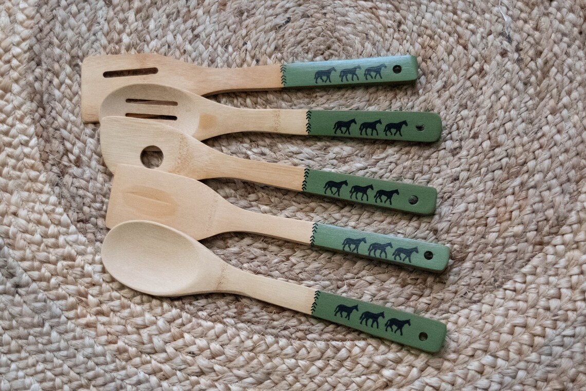 Rustic Sage Green Kitchen Utensil Set Horse Kitchen Utensil Etsy