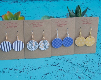 Circular Summer Earrings; Striped Earrings; Lemon Earrings; Flower Earrings; Blue Gingham Earrings