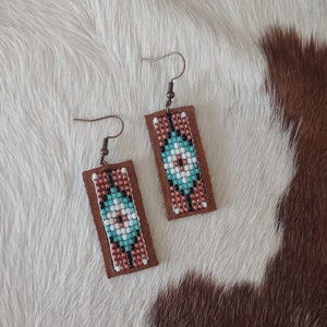 Southwestern Leather Beaded Earrings image 2