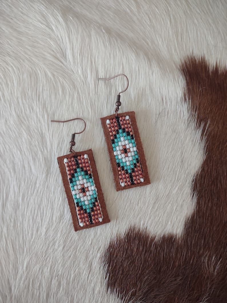 Southwestern Leather Beaded Earrings image 2