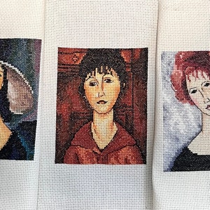 Three Modigliany beauties finished cross stitch pictures hand embroidered portraits