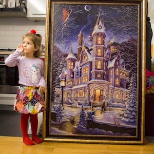 Winterzauberschloss fertige Kreuzstichbild Handstickerei