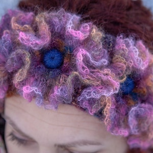 Hand-Crocheted Mohair Flower Headband: Warm Winter Ear Warmer