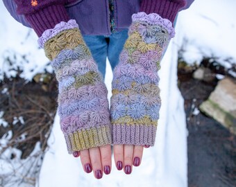 Crocheted wool mitts colorful armwarmers