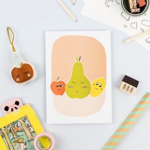 Apple Pear Lemon - Fruit Print - Children's Art - Nursery Print - Recycled Card