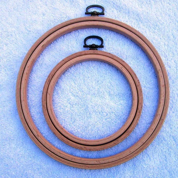 Medium Round Wooden Beech Hanging Hoop Frames for displaying cross stitch, embroidery or craftwork. 2 sizes, Beech Embroidery Hoop Frame