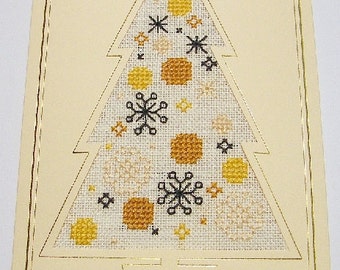 Snowflake Bauble Tree Card Kit in Cross Stitch and back stitch on Aida, Linen or evenweave. Christmas Card Kit.