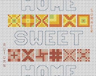 Home Sweet Home Seasons Counted Cross Stitch Chart (English and French) in PDF Digital Download Format.