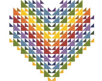 Rainbow Heart PDF Counted Cross Stitch Chart Digital Download Format.