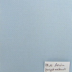 18 count forget me knot blue colour Aida fabric, various sizes. Great for cross stitch and other embroidery.