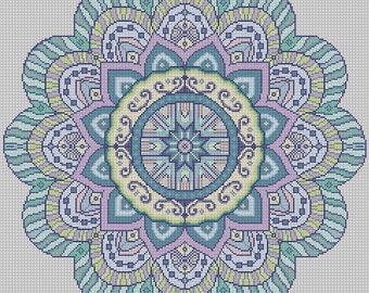 Round Mandala Counted Cross Stitch Chart in PDF Instant Download Format.