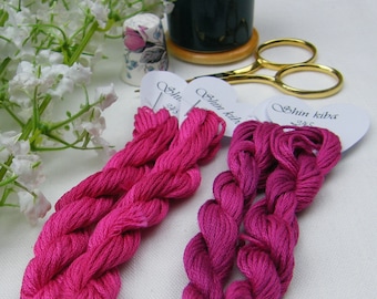 345 Shin Kiba Hand Dyed variegated Stranded Cotton skein for Cross Stitch and Blackwork in Cranberry pink Tone on Tone