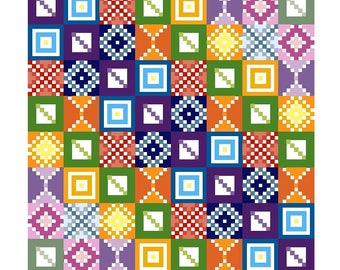 PDF Patchwork Rainbow Diagonals Counted Cross Stitch Chart in digital download format.