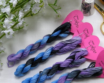 331 Tokyo - Skein of Hand Dyed Stranded Cotton skein in lovely blue, charcoal and mauve tones.