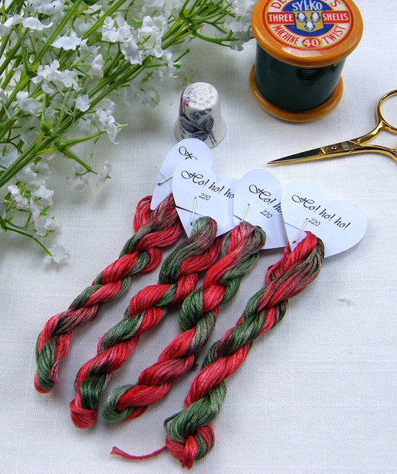 Red & Green (220), Christmas colours Variegated Stranded Cotton Embroidery Thread: Hand Dyed 8-Meter Skein