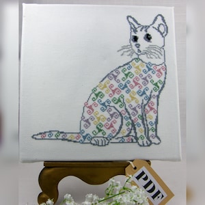 Treskell Celtic Cat counted cross stitch chart in PDF Digital Download Format