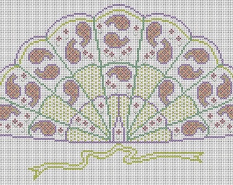 Paisley Fan Counted Cross Stitch Chart in PDF Digital Download Format.
