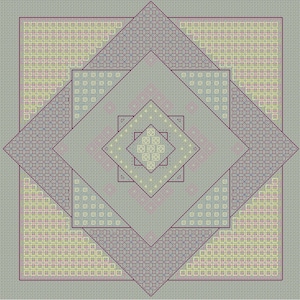 Cuadro Blackwork de colores de diamantes y cuadrados, descarga instantánea de patrón PDF.