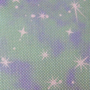 18 count Green and Blue Fairy Stars Aida to use for cross stitch embroidery in various sizes.