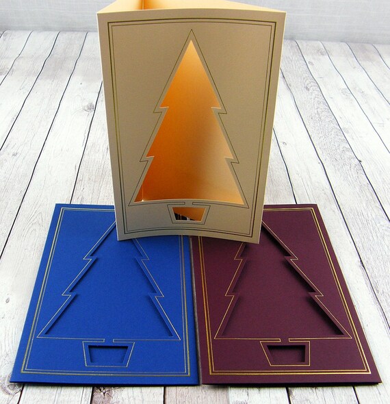 Christmas Tree Aperture Card and envelope various colours. 2 Etsy