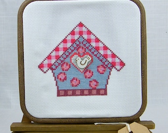 Birdhouse PDF counted cross stitch chart.