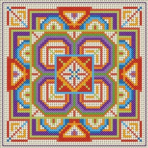 Cuadro de punto de cruz contado de azulejos mediterráneos en formato PDF de descarga digital. Plaza Biscornú.
