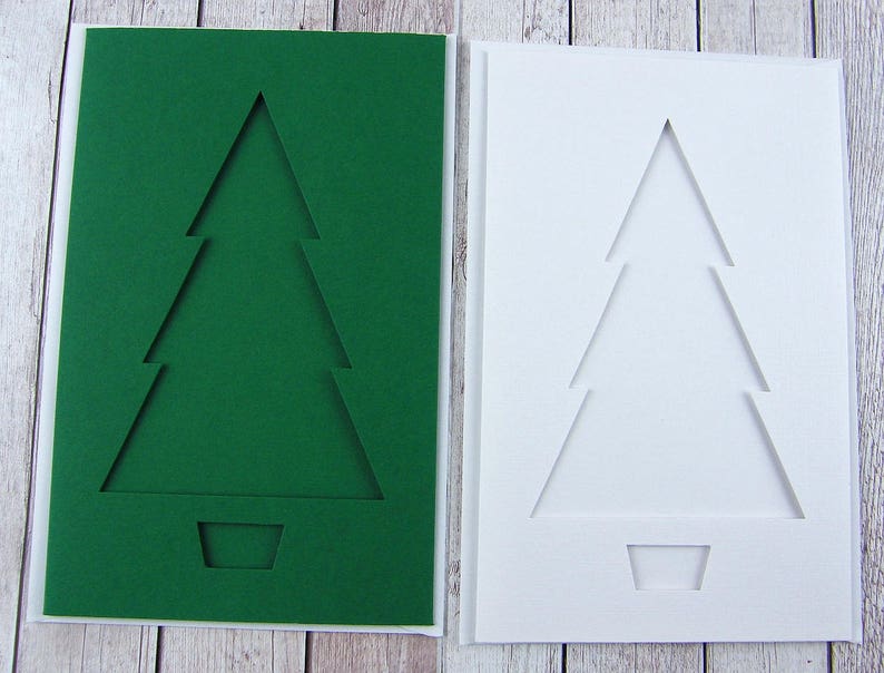 Christmas Tree Aperture Card and envelope 6 colours Etsy