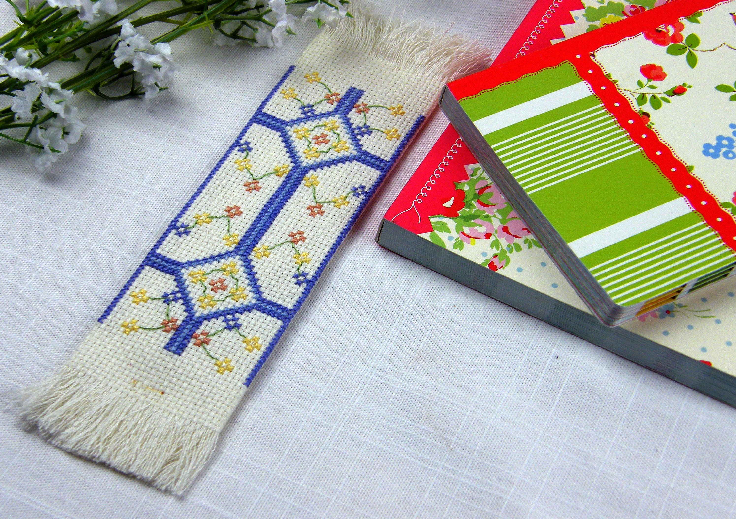 Counted Cross Stitch Bookmark Kit in Lilac Blue colours on 14 Etsy