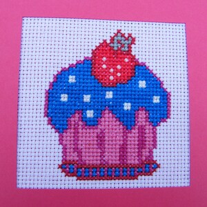 Cupcake counted cross stitch Start-A-Kit. Ideal starter kit for beginners and children alike.