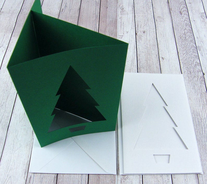 Christmas Tree Aperture Card and envelope 6 colours Etsy