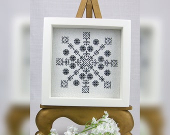 Sun Garden Square Blackwork Kit to work on 28 count sparkly opalescent evenweave with added beads.