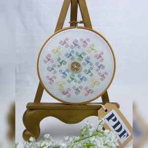 Treskell Circle counted cross stitch chart with a Celtic theme in PDF Digital Download Format.