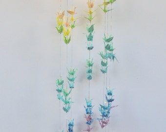 Beautiful 90 Origami Crane Spiral hanging with crystals for peace and mindfulness