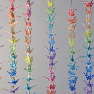 Unique 15 grue arc en ciel Origami chaînes avec perles, décoration colorée, cristaux de Swarovski image 2