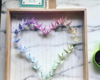 Origami Cranes Wall Art Decor Heart Frame Hanging