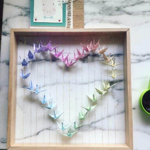 Origami Cranes Wall Art Decor Heart Frame Hanging Etsy
