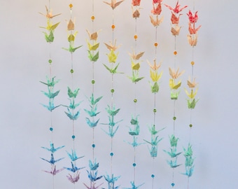 Gorgeous Original 120 Origami Crane Rainbow Hanging with beads, peace and mindfulness