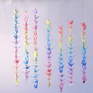 Unique 15 grue arc en ciel Origami chaînes avec perles, décoration colorée, cristaux de Swarovski image 1