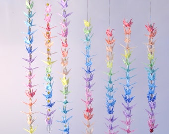 Unique 15 Crane Rainbow Origami Strings with beads, colourful decoration, Swarovski crystals