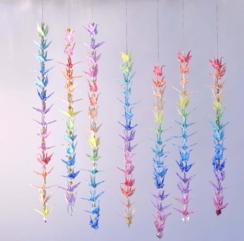 Unique 15 Crane Rainbow Origami Strings With Beads Colourful Etsy