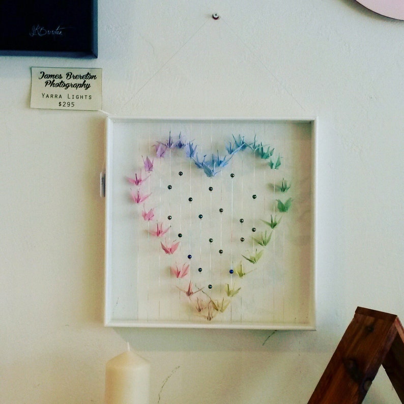 Origami Cranes Wall Art Decor Heart Frame Hanging image 2