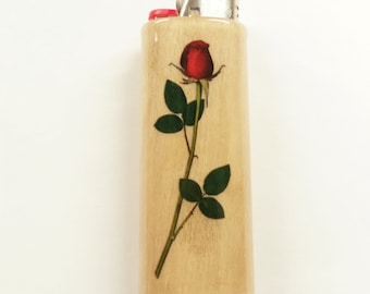 Long Stemmed Rose Flowers Roses Lighter Case Holder Sleeve Cover Fits Bic Lighters