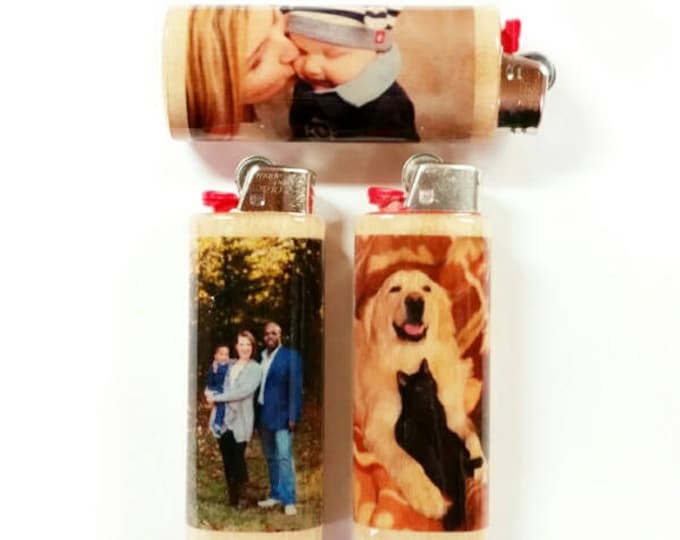 Custom Photo Wood Lighter Holder Case Sleeve Cover Personalized Image Gift Ideas Fits Bic Lighters