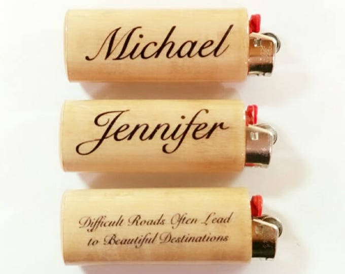 Custom Name Wood Lighter Holder Case Sleeve Cover Saying Personalized Inscribed Gift Idea Inscriptions Fits Bic Lighters