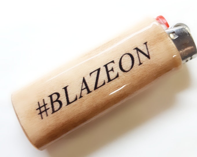 Blaze On Wood Lighter Case Holder Sleeve Cover Fits Bic Lighters