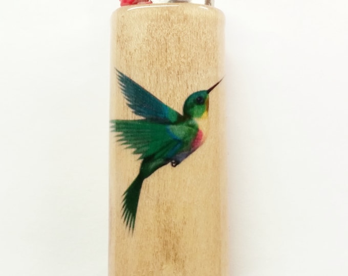 Hummingbird Wood Lighter Case Holder Sleeve Cover Fits Bic Lighters