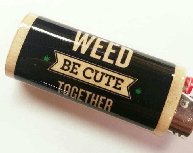 Weed Be Cute Together Wood Lighter Case Holder Sleeve Cover Fits Bic Lighters