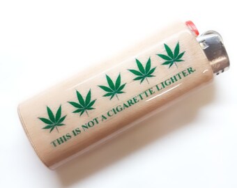 This Is Not a Cigarette Lighter Pot Leaf Case Holder Sleeve Cover Fits Bic Lighters