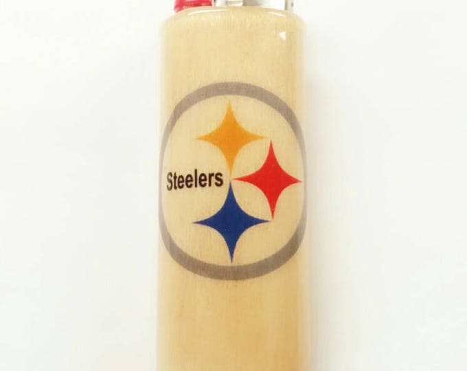 Pittsburgh Steelers NFL Wood Lighter Case Holder Sleeve Cover Fits Bic Lighters