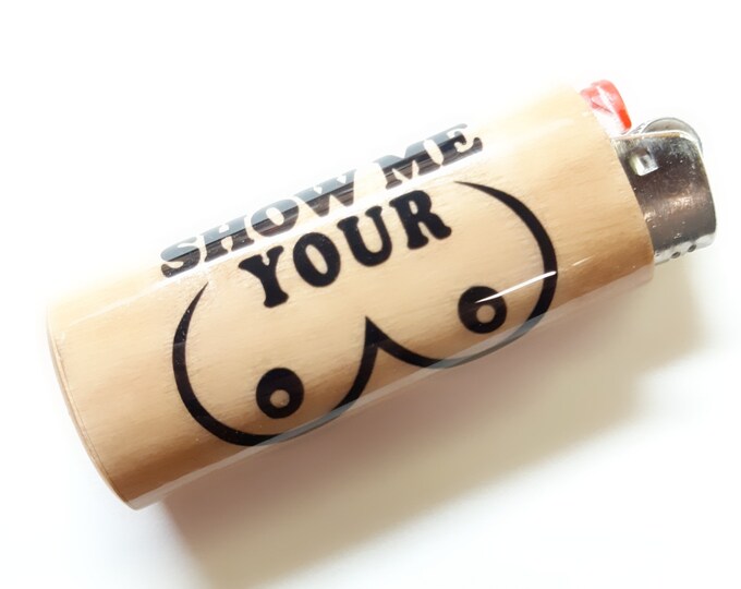 Show Me Your Tits Boobs Breasts Wood Lighter Case Holder Sleeve Cover Fits Bic Lighters